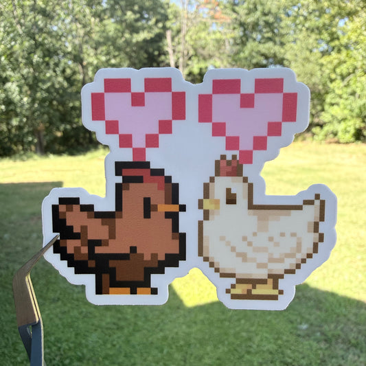 Pixel Chickens with Pixel Hearts Sticker