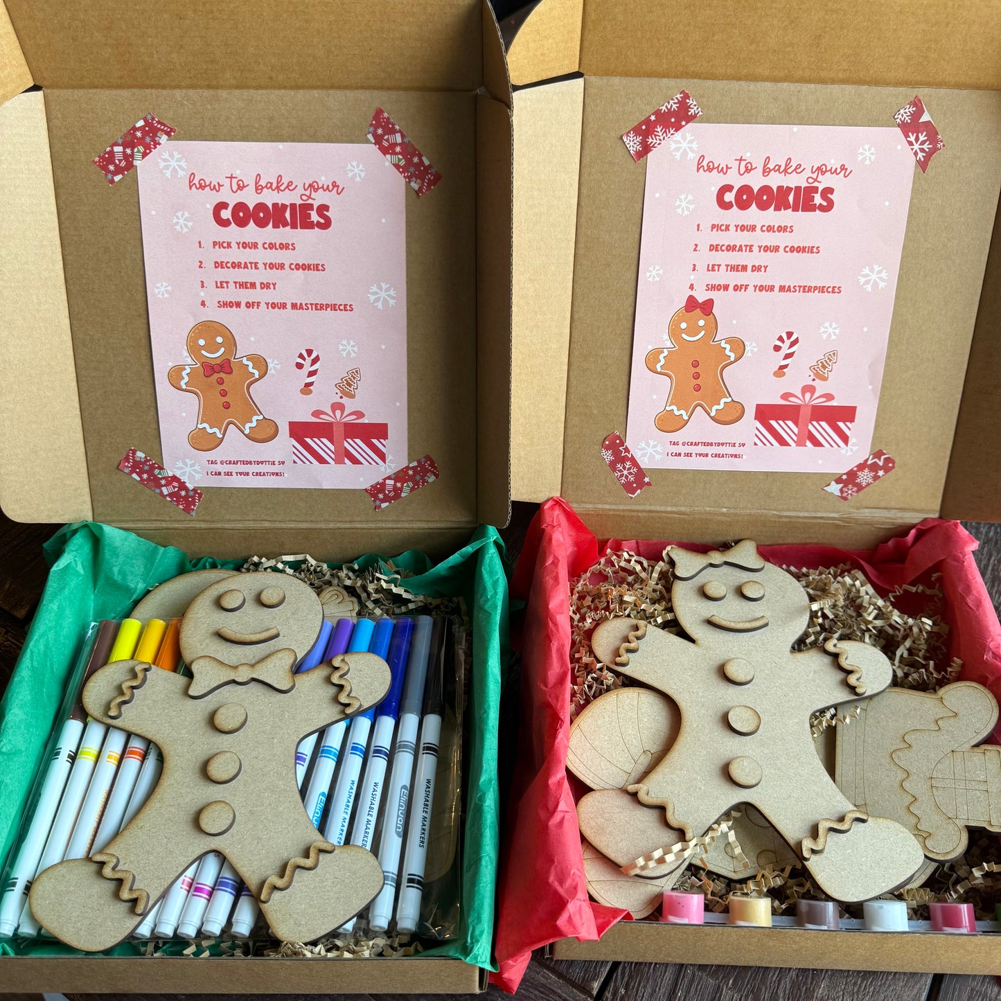 Gingerbread Paint Kit or Marker Kit – Kids Christmas Craft Box with Bonus Cutouts – Holiday DIY Activity Gift