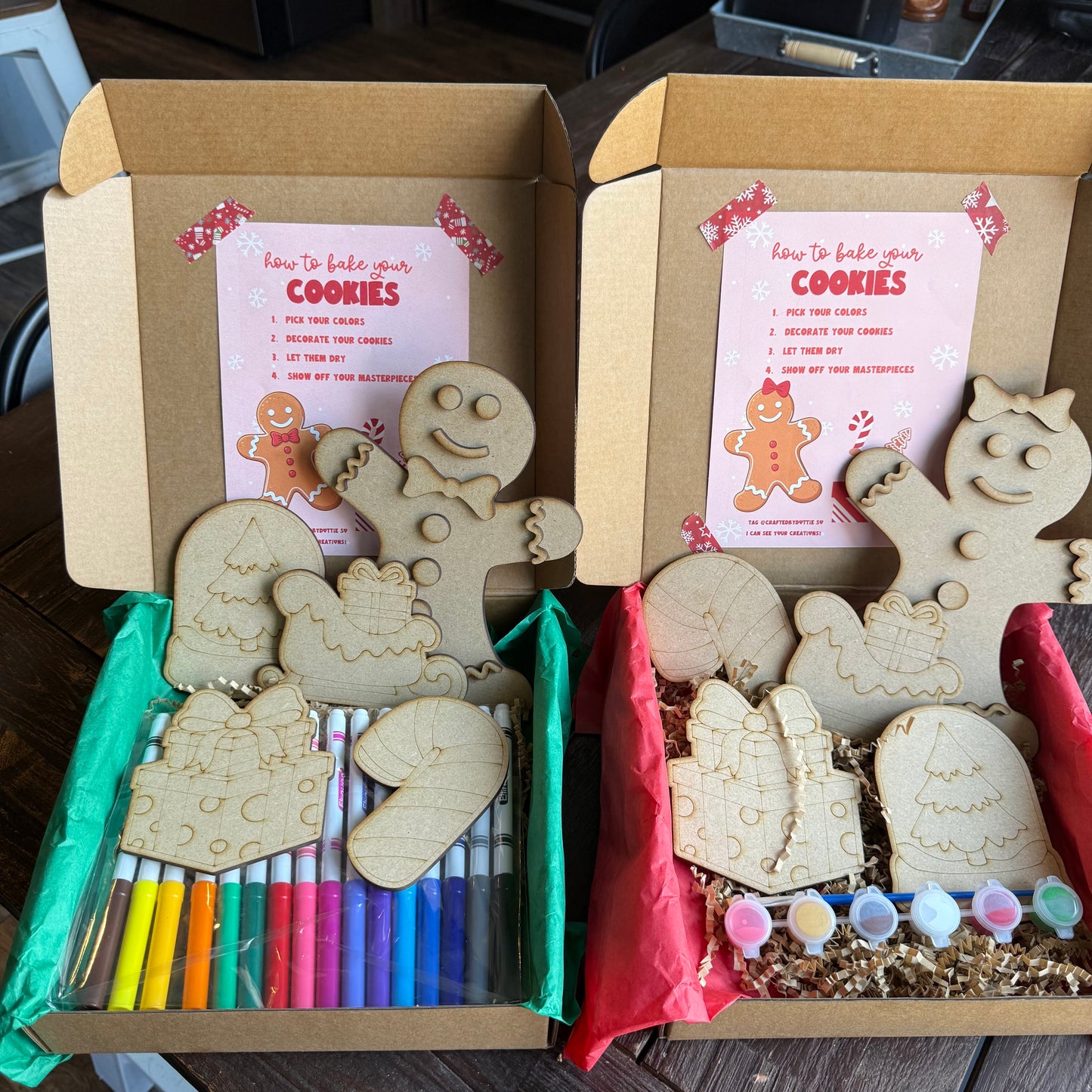 Gingerbread Paint Kit or Marker Kit – Kids Christmas Craft Box with Bonus Cutouts – Holiday DIY Activity Gift