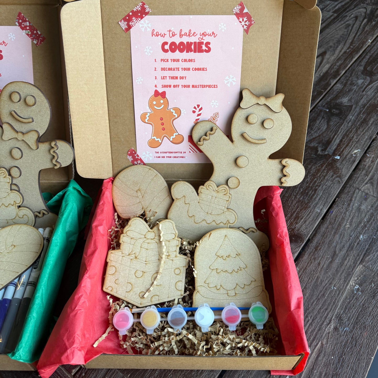 Gingerbread Paint Kit or Marker Kit – Kids Christmas Craft Box with Bonus Cutouts – Holiday DIY Activity Gift