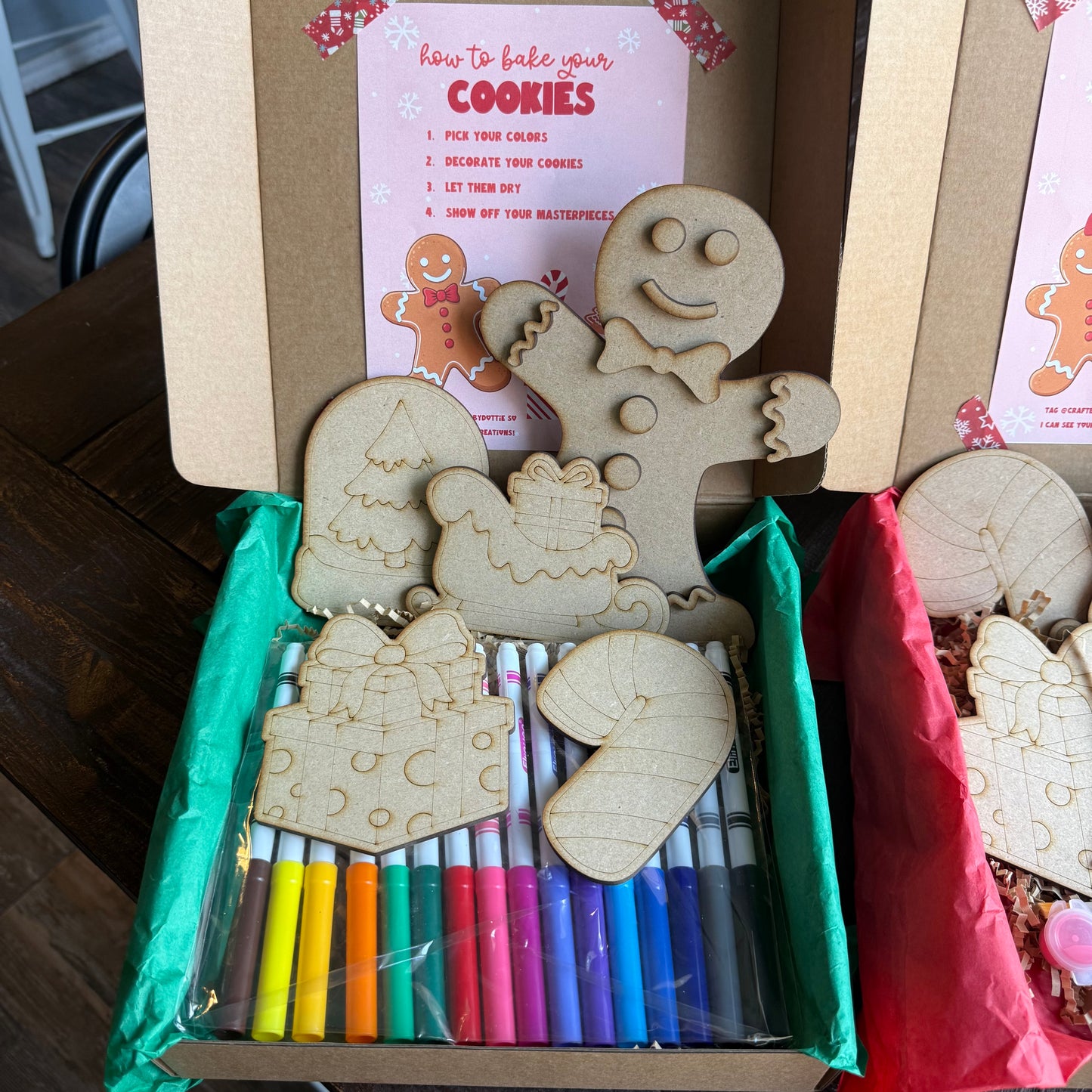 Gingerbread Paint Kit or Marker Kit – Kids Christmas Craft Box with Bonus Cutouts – Holiday DIY Activity Gift