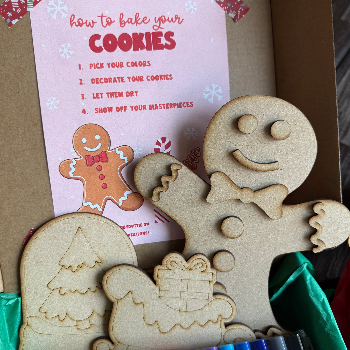 Gingerbread Paint Kit or Marker Kit – Kids Christmas Craft Box with Bonus Cutouts – Holiday DIY Activity Gift