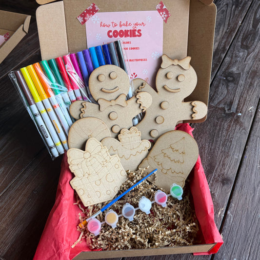 Gingerbread Paint Kit or Marker Kit – Kids Christmas Craft Box with Bonus Cutouts – Holiday DIY Activity Gift