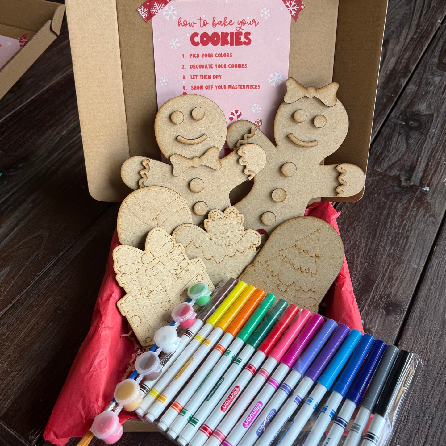 Gingerbread Paint Kit or Marker Kit – Kids Christmas Craft Box with Bonus Cutouts – Holiday DIY Activity Gift